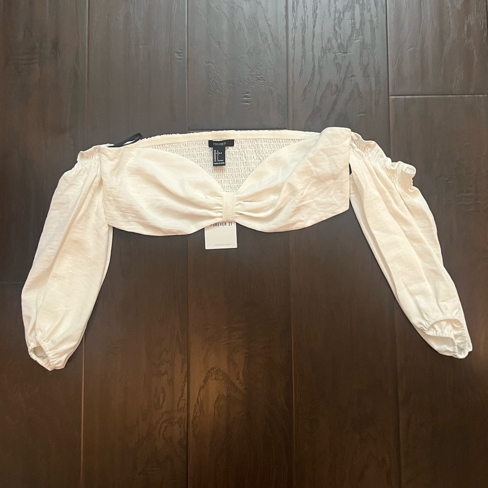Forever21 Puffer Sleeve Bandeau Style Crop Top